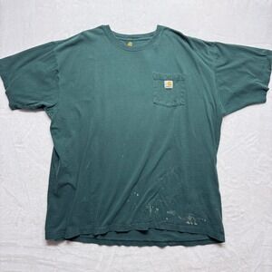 Carhartt 2XL Tall Long‎ Sleeve Work T Shirt Green Pocket Workwear Mens 2XX